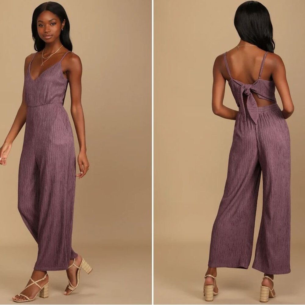 Lulus Get the Groove Dusty Purple Crinkled Tie-Back Wide-Leg (Small, Purple)